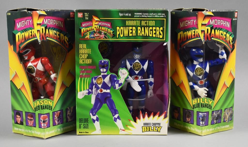 (3) 1993-94 Bandai Power Rangers Action Figures-MIP-NOS: Lot is three 1993-94 Bandai Power Rangers Action Figures-MIP-NOS. Includes one Jason and two Billy (variants). Includes Karate Action Power Rangers Karate Choppin' Billy. Jason Red Ranger, Billy BLue