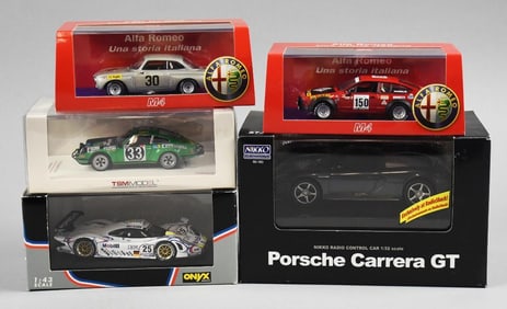 (5) Nikko, Onyx & More Alfa Romeo & Porsche Die-Cast-MIP-NOS