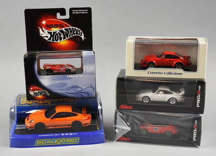 (5) Hot Wheels, Schuco and More Die-Cast Porsche-MIB-NOS: Lot is five Hot Wheels, Schuco and More Die-Cast Porsche-MIB-NOS. Different sizes and models. Single owner collection from the largest toy collector on the West Coast.