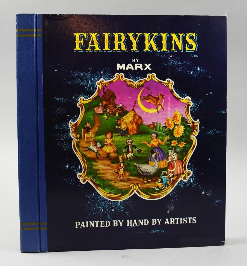1962 Marx Toys Fairykins Set: This darling set of Fairykins by Marx Toys. Each figurine is a character from a Fairy Tale and has been painted by hand. Carrying case is in the form of a book with each figurine in it's own space beh