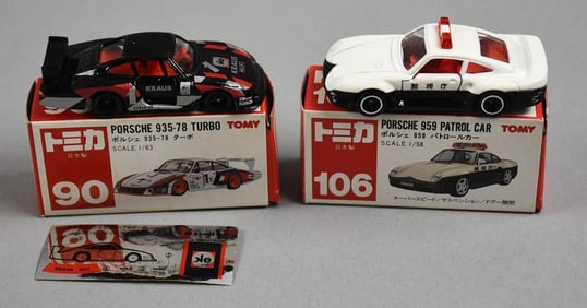 Vintage Tomy Tomica Porsche 935-78 & 959 Patrol Car-MIB-NOS