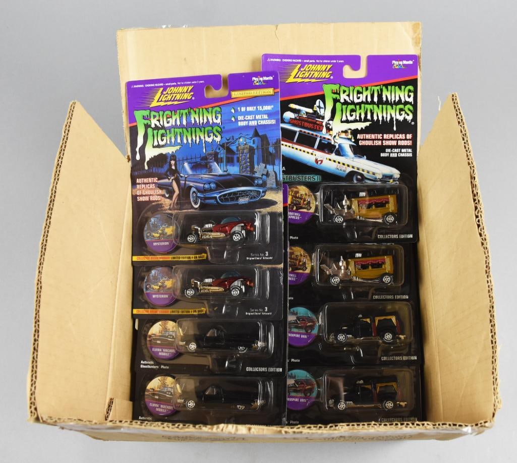 1997 Johnny Lightning Frightning Lightning Factory Case-NOS: Lot is a 1997 Johnny Lightning Frightning Lightning Factory Case-NOS. Case missing one car, total of 23. 411-04 Single owner collection from the largest toy collector on the West Coast.