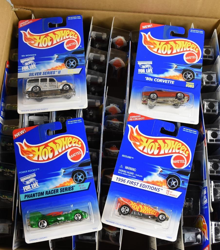 1990s Mattel Hot Wheels Factory Case, Silver Series-MOC-NOS: Lot is a 1990s Mattel Hot Wheels Factory Case, Silver Series-MOC-NOS. Unsorted. Case indicates 72 cars, actual 74. Case appears original. Single owner collection from the largest toy collector on the