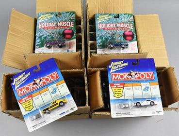 (4) 2001 Johnny Lightning Factory Cases-Holiday & Monopoly-NOS
