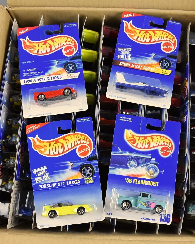 1990s Mattel Hot Wheels Factory Shipping Case-MOC-NOS: Lot is a 1990s Mattel Hot Wheels Factory Shipping Case-MOC-NOS. Unknown if case is original, 75 cars in total. Single owner collection from the largest toy collector on the West Coast.