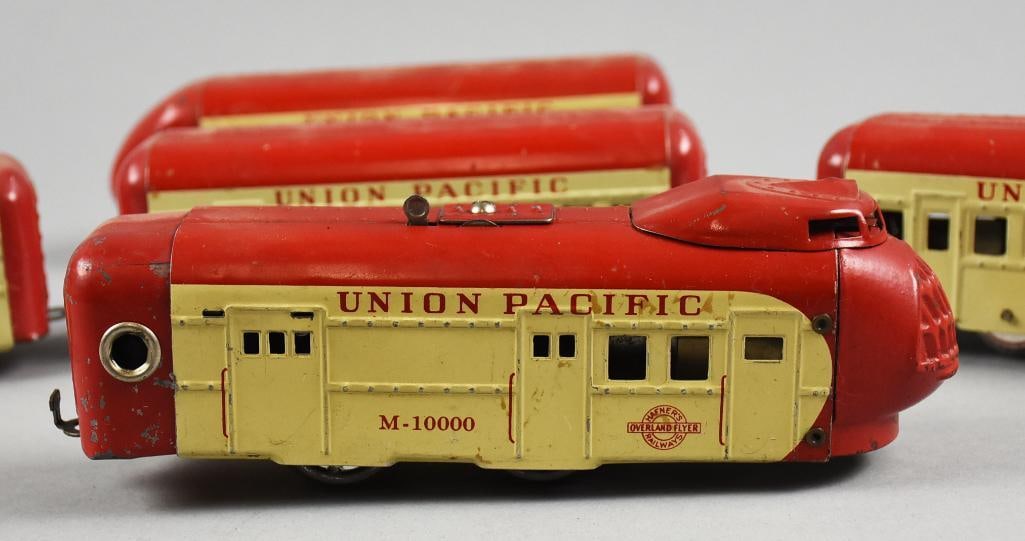 Pre-War Hafner Union Pacific M-10000 Wind Up Train Set: This cute little set is from Hafner USA. This wind up train is for Union Pacific and includes the locomotive, three passenger cars and a dummy. All cars have the manufacturer's info on bottom except t