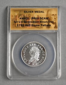 ANACS 1792 US Half Disme-1st US Gov't Struck Coin-Silver