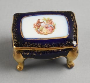 Vintage Lemaire Limoges France Porcelain Cobalt Footed Trinket