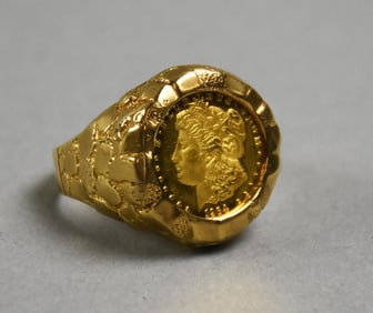 10K Yellow Gold with Coin Men's Ring