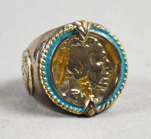.925 Bradford Gold BGE Indian Head Nickel Ring