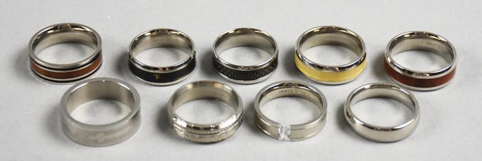 (9) Stainless Steel Wedding Style Bands, Assorted