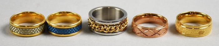 (5) Gold Tone Stainless Steel Wedding Style Bands
