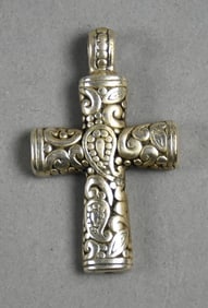 Sterling Silver Paisley and Scroll Cross Pendant 925