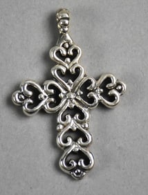 Sterling Silver Stylized Hearts Cross Pendant 925
