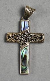 Sterling Silver and Mother of Pearl Cross Pendant 925
