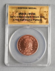 ANACS 1792 US Half Disme-1st US Gov't Struck Coin-Copper