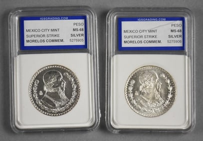 2 Mexico City Mint Silver Peso Superior Strike Graded MS 68