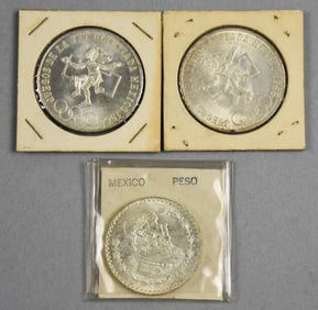 1950 Mexican Peso with Two 1968 25 Pesos Mexico Olympics