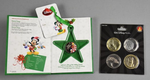 Silver Disney Season's Greetings Coin & Walt Disney World Coin Set with COA