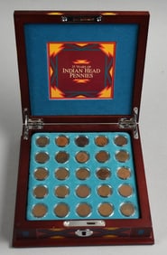 25 Years of Indian Head Pennies in Wooden Box Danbury
