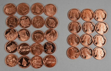 (32) 999 Fine Copper Christmas & Buffalo Nickel Rounds
