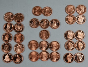 (32) 999 Fine Copper Rounds Assorted