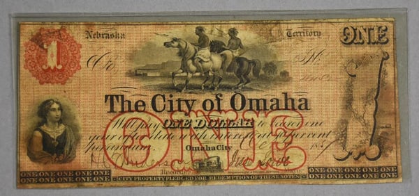 1857 City of Omaha $1 One Dollar Obsolete Currency