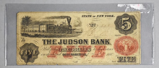 1860 Judson Bank NY $5 Bearer Note