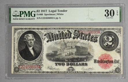 1917 $2 Legal Tender Bracelet Back PMG 30 Very Fine