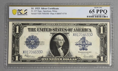 1923 $1 Silver Certificate PCGS 65 PPQ Gem Uncirculated