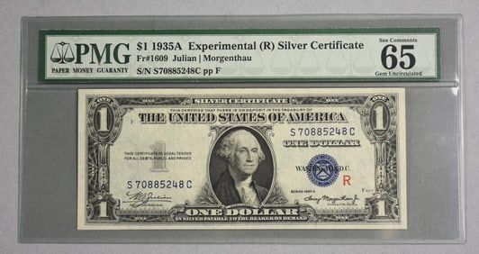 1935A $1 Experimental Silver Certificate, PMG 65 GU