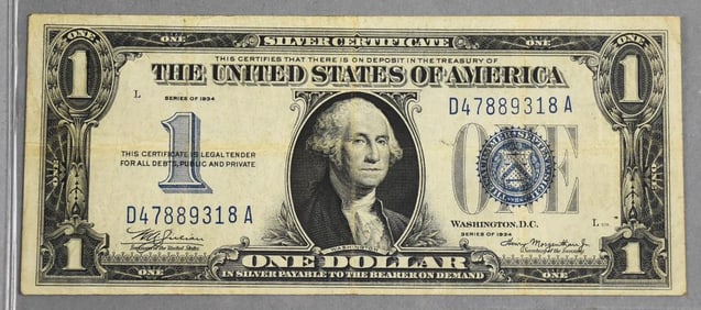 1934 $1 One Dollar Silver Certificate-Inverted Back Error