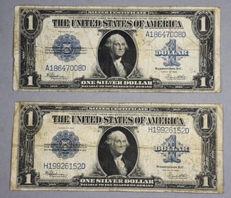 (2) 1923 $1 One Dollar Silver Certificates Blue Seal.