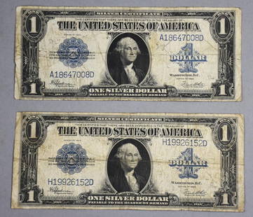 (2) 1923 $1 One Dollar Silver Certificates: Lot is two 1923 $1 One Dollar Silver Certificates.