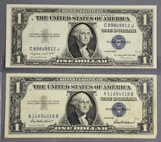 (2) 1935 G, 1957 $1 One Dollar Silver Certificate Blue Seal