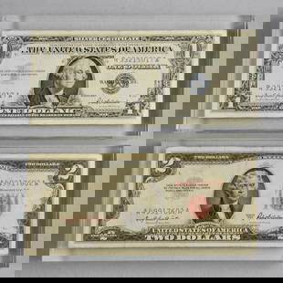 1953A $2 Two Dollar Bill-1957 $1 One Dollar Silver Certificate: Lot is a 1953 A $2 Two Dollar Bill and 1957 $1 One Dollar Silver Certificate. Both encased.