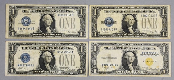 1928, 1935 $1 One Dollar Blue & Yellow Seal Silver Certificates