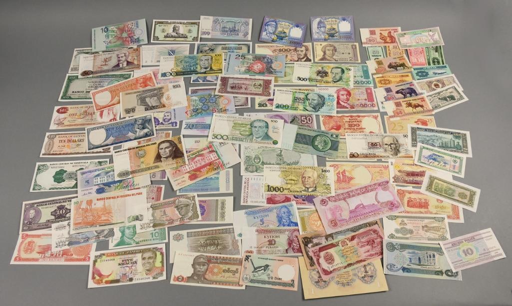 HUGE Assortment of Foreign Currency: Lot is a large assortment of foreign currency. Includes Croatia, Poland, Nepal, Laos, Brazil, Zambia, Venezuela, Myanmar, Argentina and many others.