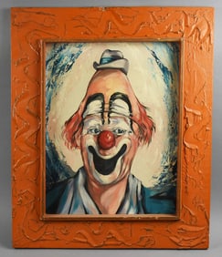 Vintage Smiling Clown Oil on Canvas, Artist Signed
