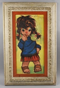 1963 Hieke Paris Big Eyes Little Girl Oil Painting