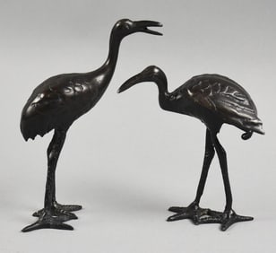 Vintage Japanese Bronze Heron Pair