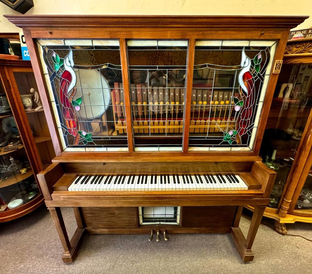 c1920 Marshall & Wendell 88 key Reproducing Orchestrion-WORKS: CLICK HERE TO LISTEN TO IT PLAY Presenting a remarkable Marshall & Wendell reproducing Orchestrion piano, originating from Albany, NY, with a serial number of 642