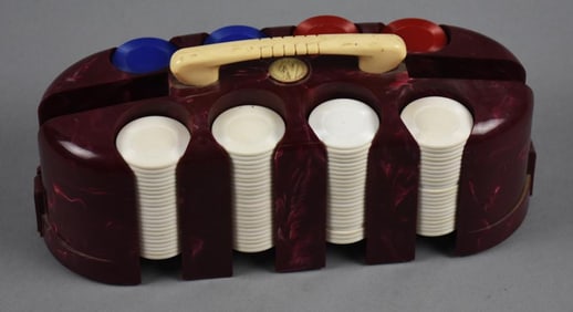 Vintage Victory Bakelite Poker Chip Caddy w/ Chips