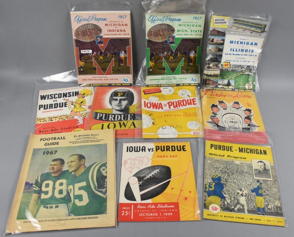 1940s-60s College Football Programs - Michigan, Purdue: Great assortment of vintage college football programs. Four are Purdue vs. Iowa, Purdue vs. Wisconsin,? Purdue vs. Michigan, Michigan vs Michigan State, Indiana and Illinois. One additional paper from