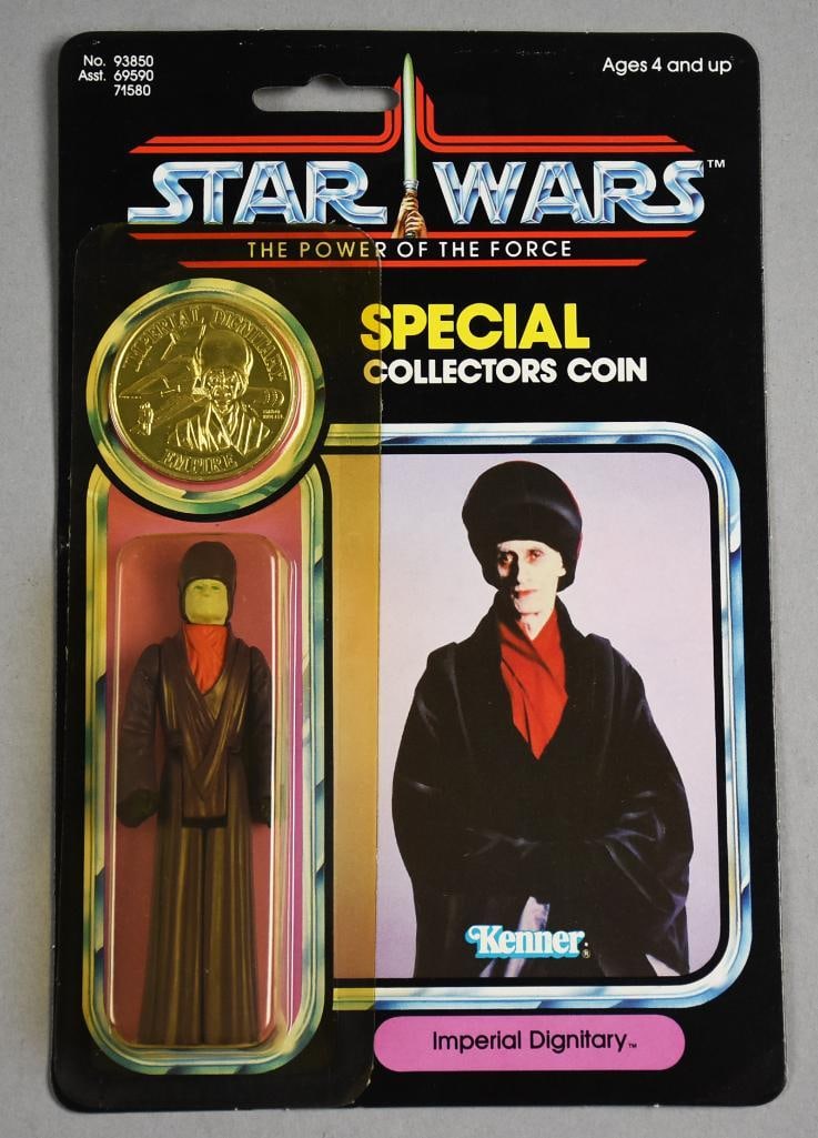 1984 Star Wars POT Force Imperial Dignitary Coin 92A Back MOC: Lot is a 1984 Kenner Star Wars Power of the Force Imperial Dignitary Coin 92A Back MOC. Single owner collection from the largest toy collector on the West Coast.