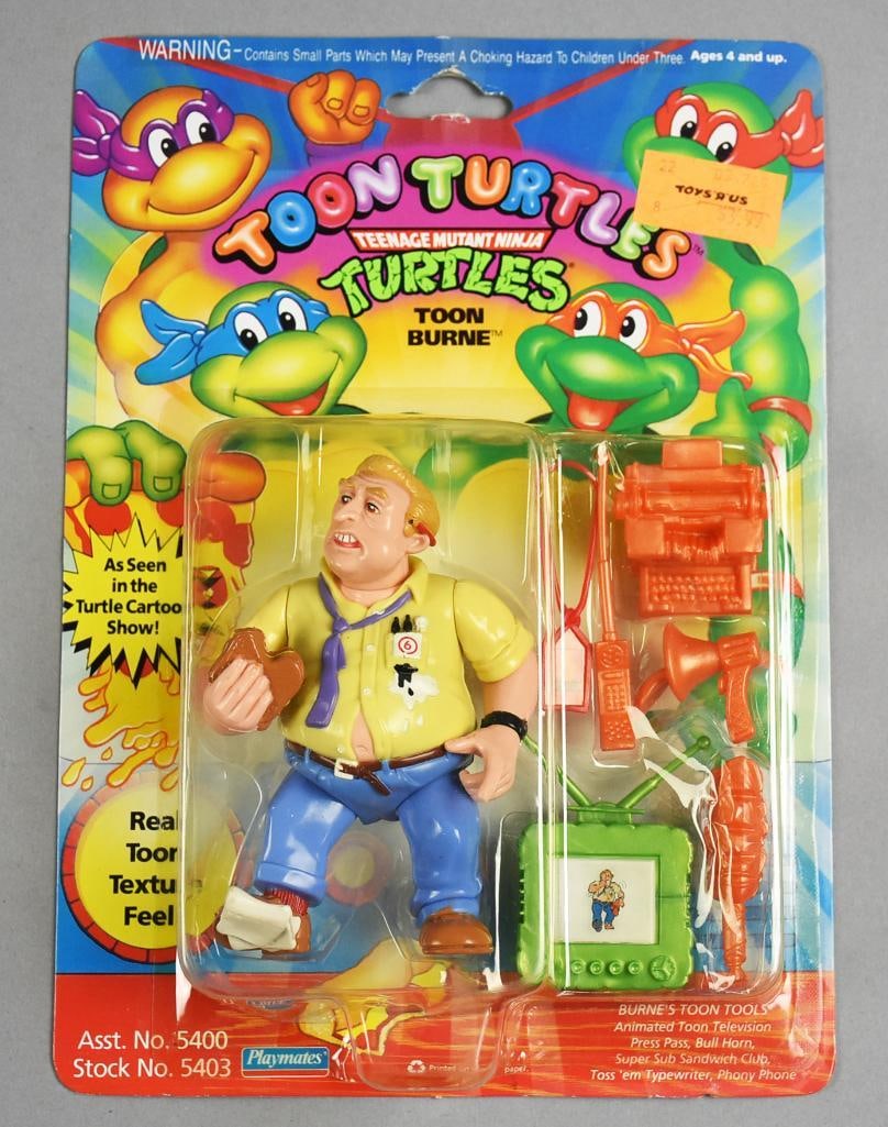 1992 Playmates TMNT Toon Turtles Burne-Unpunched-MOC-NOS: Lot is a 1992 Playmates Teenage Mutant Ninja Turtles Toon Turtles Burne Unpunched-MOC-NOS. Single owner collection from the largest toy collector on the West Coast.