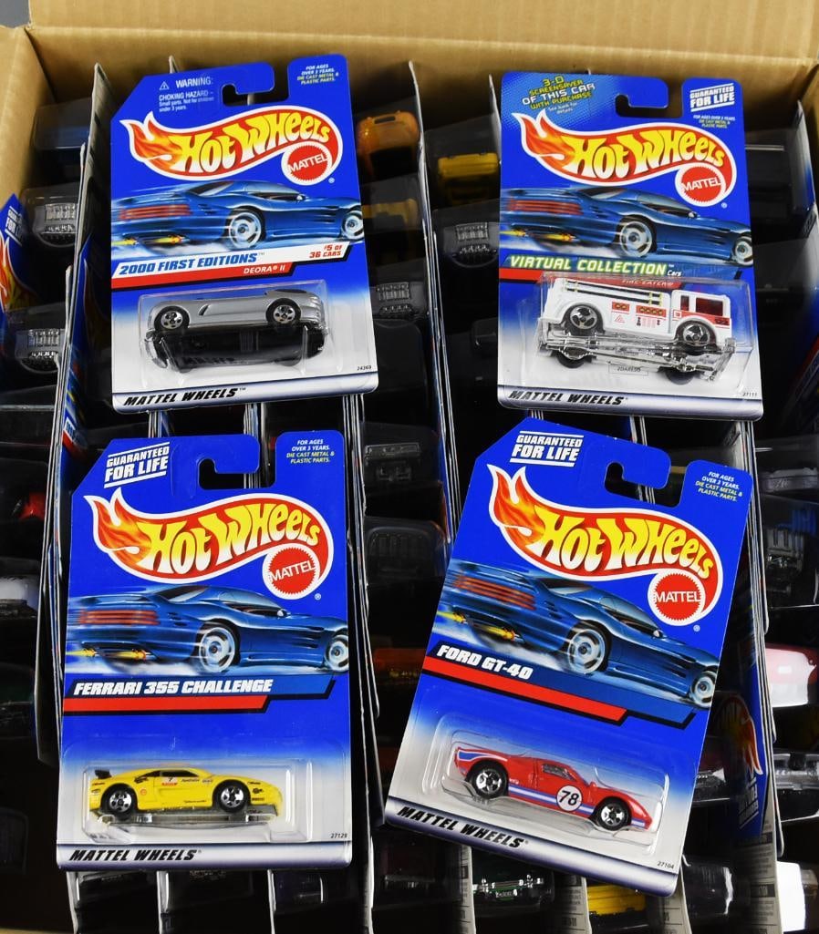 1990s Hot Wheels Factory Case, Large Assort.-MOC-NOS: Lot is a 1990s Mattel Hot Wheels Factory Case, Large Assort.-MOC-NOS. Case may be original with added cars, 76 in total. Single owner collection from the largest toy collector on the West Coast.