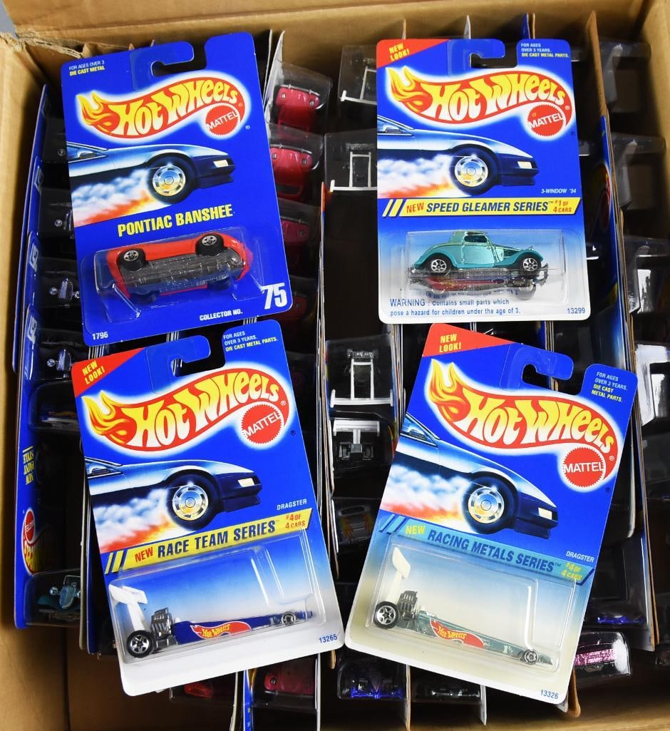 1990s Mattel Hot Wheels Factory Case, 61 Cars-MOC-NOS: Lot is a 1990s Mattel Hot Wheels Factory Case, 61 Cars-MOC-NOS. Unknown if case is original. Single owner collection from the largest toy collector on the West Coast.