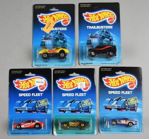 (5) 1988 Mattel Hot Wheels Speed Fleet Trailbusters-MOC-NOS