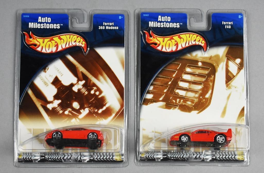 (2) 2001 Mattel Hot Wheels Auto Milestones Ferrari MIB-NOS: Lot is two 2001 Mattel Hot Wheels Auto Milestones-Ferrari-MIB-NOS. Includes F40 and 360 Modena. Single owner collection from the largest toy collector on the West Coast.